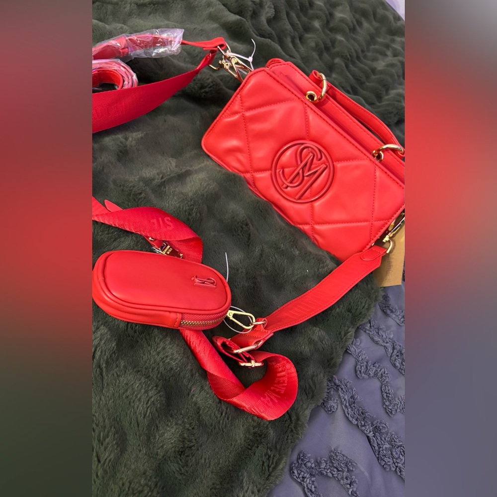 Steve Madden Red Quilted Crossbody Bag with Chevron Pattern